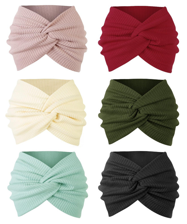 Huachi Wide Headbands for Women Non Slip Ribbed Knit Boho Turban Styled Headband Soft Elastic Hair Bands for Womens Hair