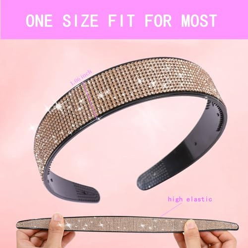 Cutewing Rhinestone Headbands for Women Fashion Jeweled Headbands High Elastic Glitter Headband Comfortable Sparkly Hair