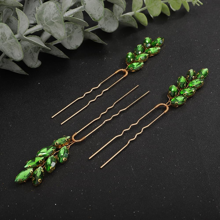 Teyglen 3pcs Crystal Bridal Hair Pins Rhinestone Hair Pieces Bride Wedding Hair Accessories Vintage Blue Red Green Rhine