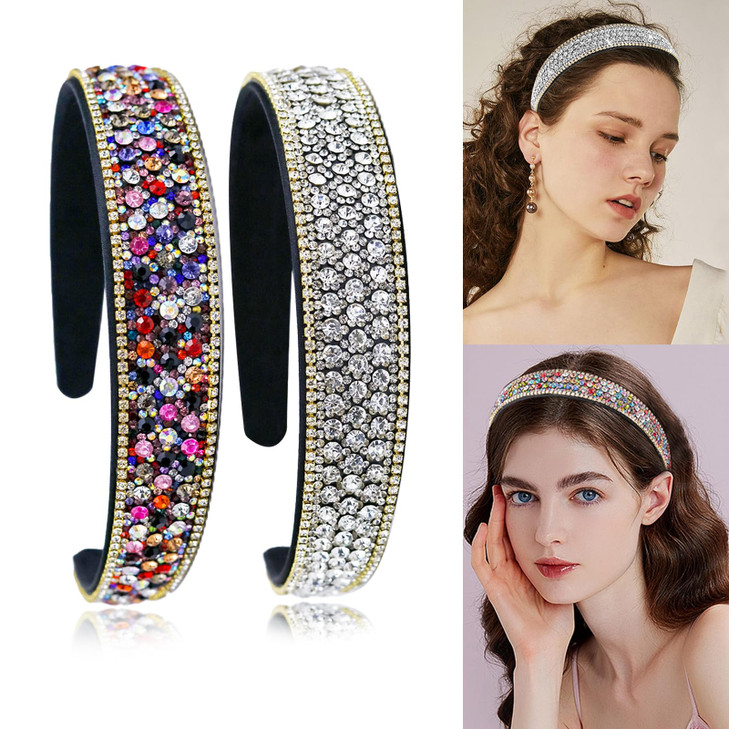 SHEHARUHI 2 Pieces Gorgeous Rhinestone Headbands Fashion Hair Accessories Glitter Sparkly Crystal Diamond Headbands for