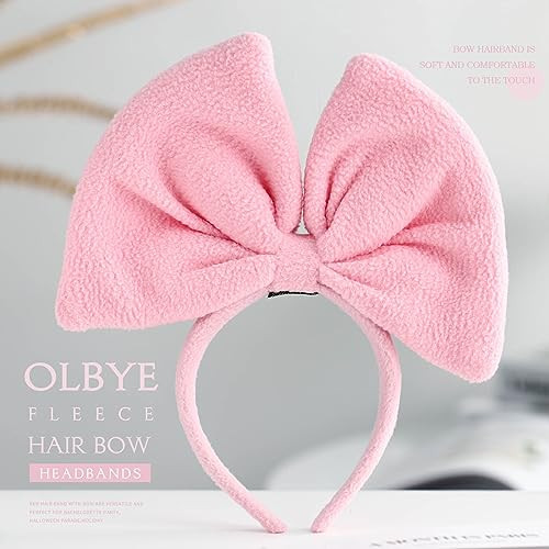 Olbye Bow Headbands Pink Headband with Bow Big Bows Hairbands Fleece Red Bowknot Head Band Huge Bow Hair Hoop Costume Pa