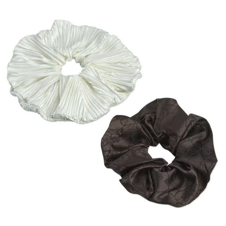 The Original Scrunchie Jumbo XL Fashion Oversized Fabulous Fabric Gift Box Includes 2 Unique Designs White Pleated Satin