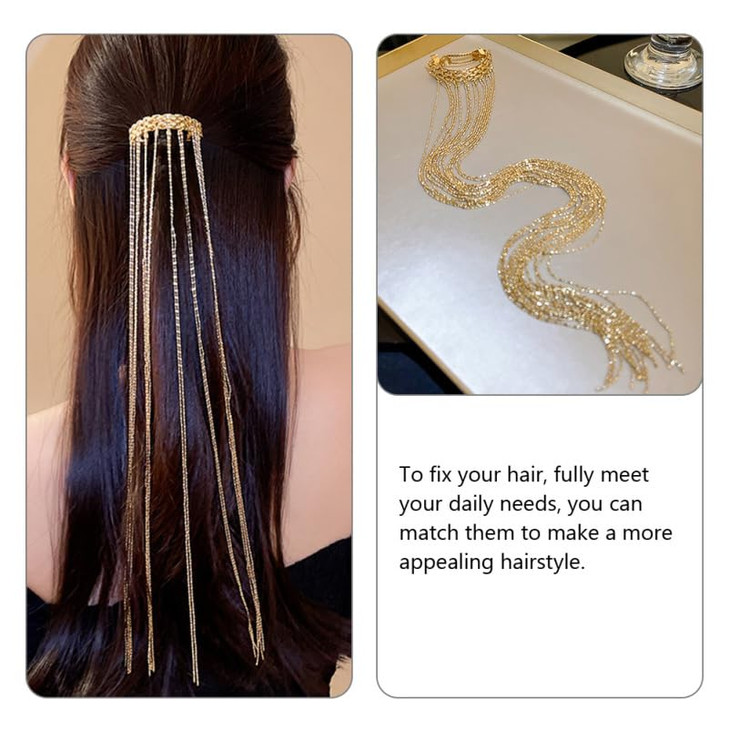 DRESSOOS Womens Tassel Hair Clip with Gold Fringe Headpiece Claw Clips Hair Barrettes Ponytail Holder and Hair Jewelry