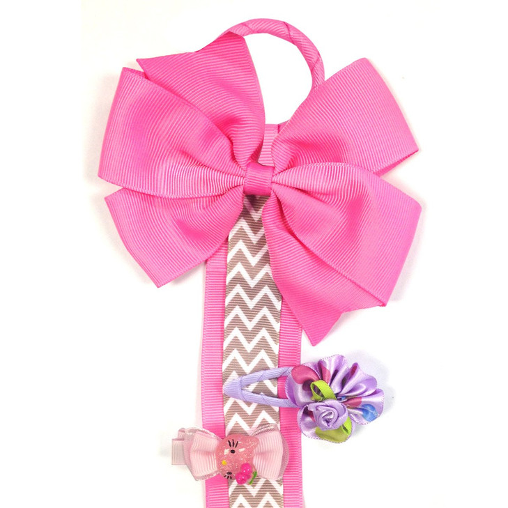 allydrew Long Ribbon Hair Clip Hair Bow Holder Hot Pink Chevron