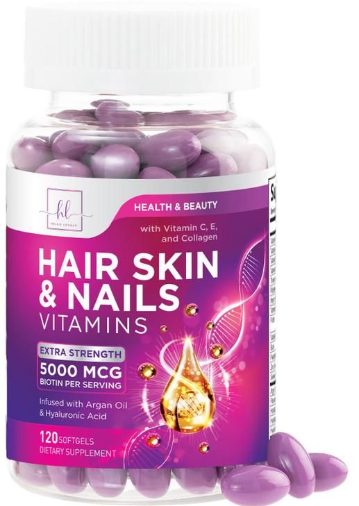 Hair Vitamins for Women for Hair Growth - Argan-Infused Supplement with Collagen, Biotin and Hyaluronic Acid - Supports Faster Hair Growth, Skin & Na