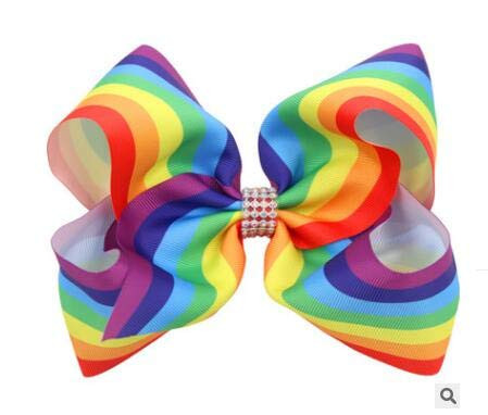 Rainbow Hair Bow with Clip Grosgrain Ribbons HairClips for Girls JB35 SetM