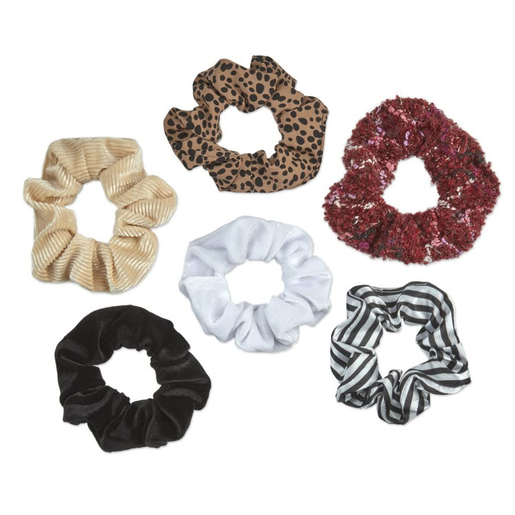The Original Scrunchie Six Days of Scrunchies Glamour Gift Set Includes 6 Unique Designs Tan Dot Chiffon White Velour Bl