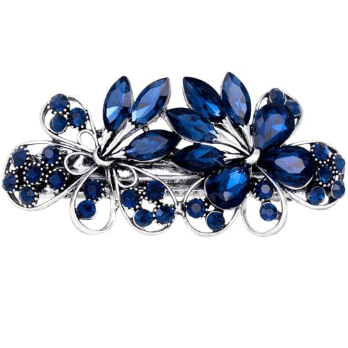 Austrian Crystal Bridal Hair Barrettes Navy Blue Rhinestones Vintage Hair Clips Sparkly Glitter Crystal Hairgrip Wedding