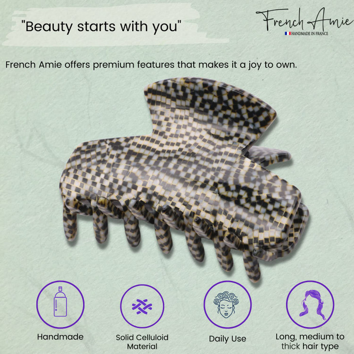 French Amie Chic Opera Small 2 Handmade Celluloid Jaw Hair Claw Clip Clamp Clutcher for Women and Girls Made in France O