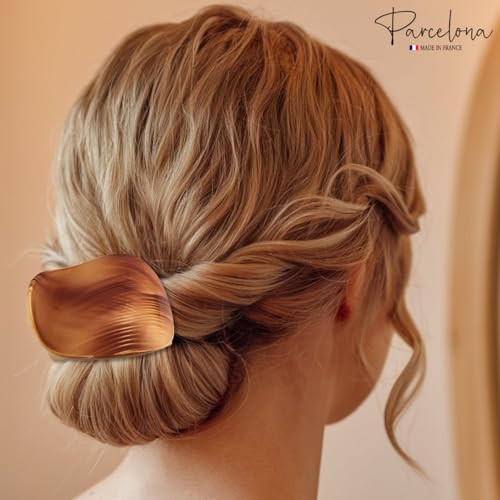 Parcelona France Onde Beige Waves 2 34 Celluloid Side Slide in Secure Grip Hair Up do Hinge Duck Hair Claw for Women and