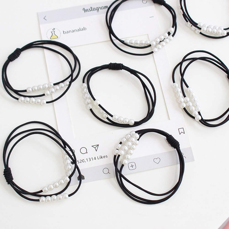 canjoyn 11 Pcs Simple Design Pearl Hair Bands Elastic Hair Ties Beaded Hair Holders Accessories Hair Rope Band for Hair