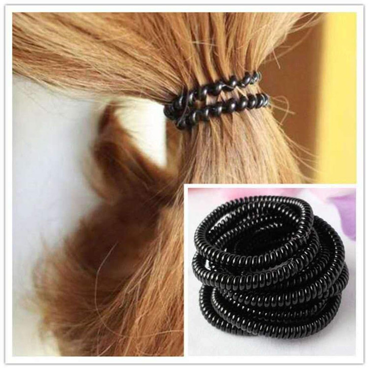Spiral No Crease Phone Cord Elastic Coil Hair Ties 100 Pcs Colorful for Women Girls