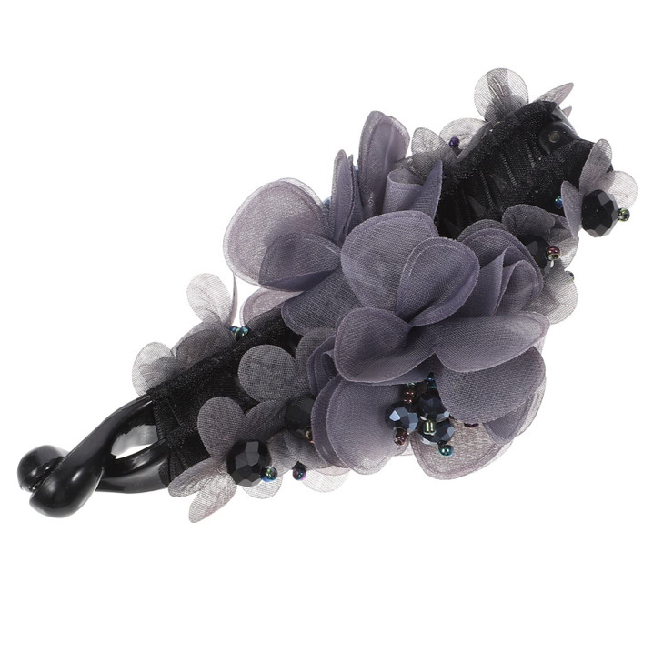 KALLORY Banana Hair Puff Ponytail Holder Clips for Women and Girls Grey