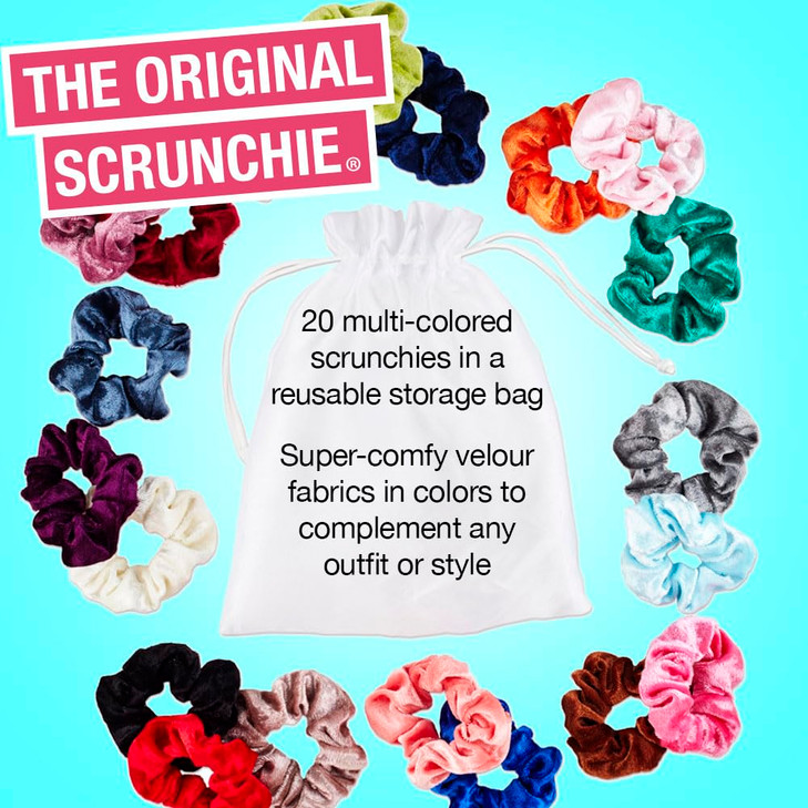 Scunci by Conair The Original Scrunchie Hair Ties 20 Count Velvet Hair Scrunchies for Women SuperComfy Ponytail Holders