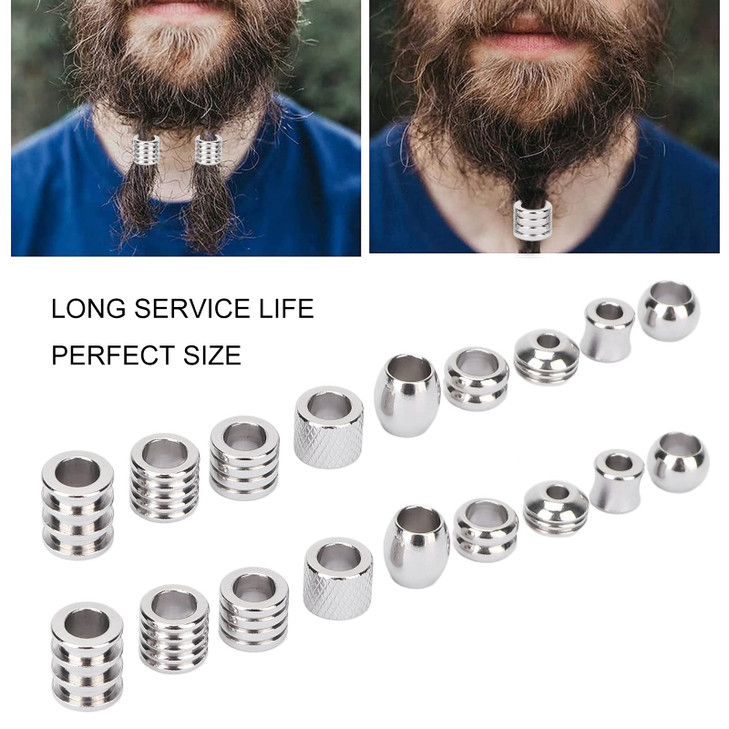 Viking Hair Beads Kit 18 Pack High Hardness Stainless Steel Dread Beads Antique Silver Braiding Beads Viking Hair Access