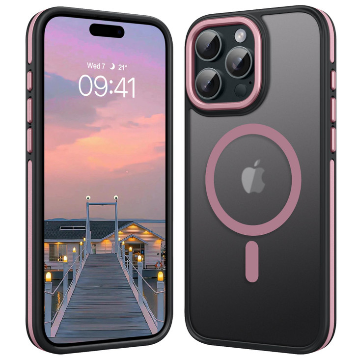 GUAGUA iPhone 16 Plus Case, Magnetic [Magsafe Compatible] Translucent Matte Back Protective Shockproof Anti-Scratch Phone Cover for Women, Black/Pink online at globaldelivered