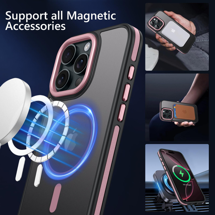 GUAGUA iPhone 16 Plus Case, Magnetic [Magsafe Compatible] Translucent Matte Back Protective Shockproof Anti-Scratch Phone Cover for Women, Black/Pink online at globaldelivered