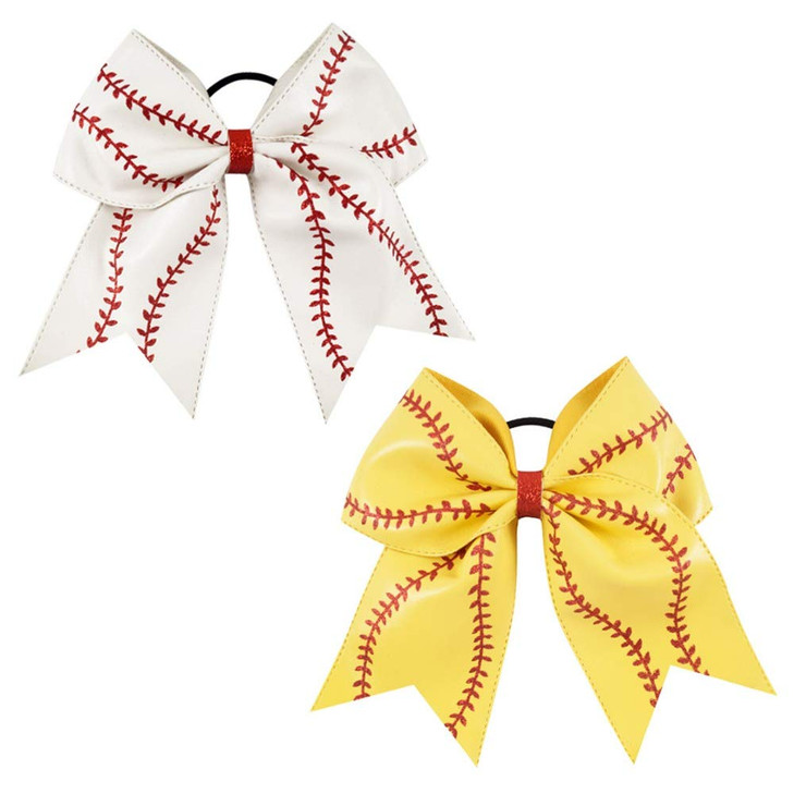 Girls Cheerleader Jumbo Bow Ponytail Holder Hairbow Girl Teen Hair Accessories JB81 DWhite Yellow