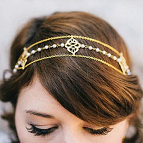 Ursumy Pearl Head Chain Gold Beaded Headpieces with Design Hair Accessories for Women