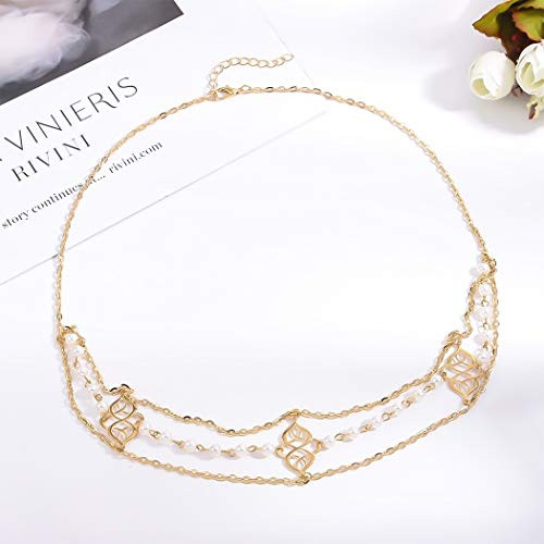 Ursumy Pearl Head Chain Gold Beaded Headpieces with Design Hair Accessories for Women