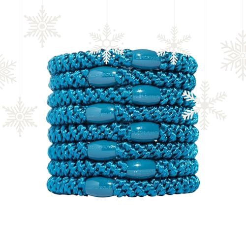 L Erickson Teal Blue Hair Ties for Thick Hair Grab Go Ponytail Holders 8 Pack Peacock Thick NoCrease Bands with Strong H