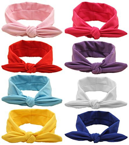QandSweet Baby Girl Headbands with Polygonal Flower Inlay Rhinestone for Photography 8 Pack Solid Bunny Ears