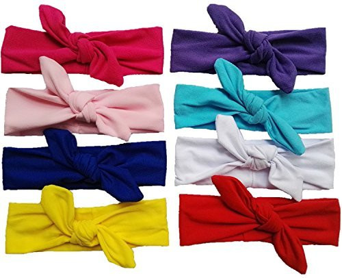 QandSweet Baby Girl Headbands with Polygonal Flower Inlay Rhinestone for Photography 8 Pack Solid Bunny Ears