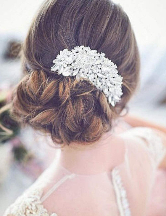 Denifery Bridal Comb Floral Silver Crystal Leaf Bridal Hair Comb Vintage Rhinestones Hairpiece Bridal Hair Accessories C