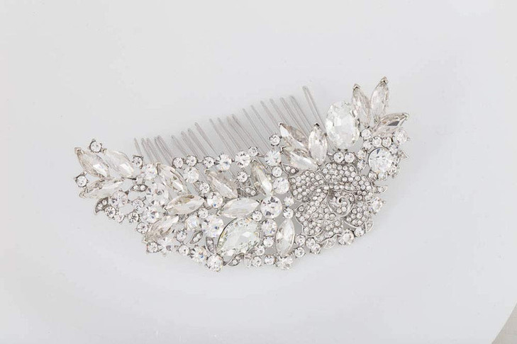 Denifery Bridal Comb Floral Silver Crystal Leaf Bridal Hair Comb Vintage Rhinestones Hairpiece Bridal Hair Accessories C