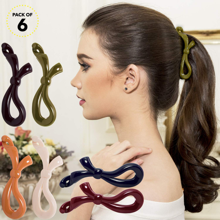 RC ROCHE ORNAMENT 6 Pcs Bow Ribbon Hair Clip Claw Women Banana Ponytail Holder Maker Polished Non Slip Secure Grip Elega