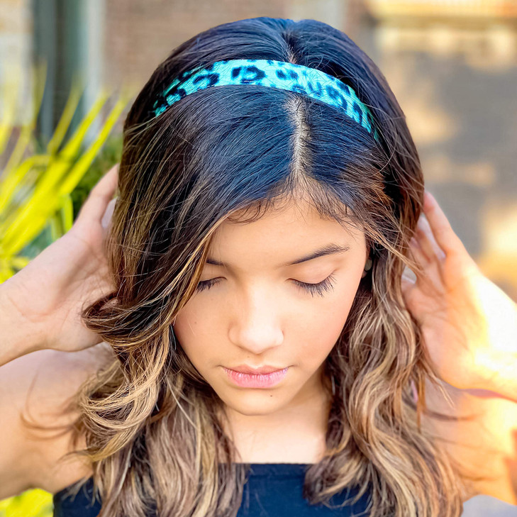 FROG SAC 4 Leopard Headbands for Girls Adjustable Stretch Elastic Cheetah Fabric Head Band for Kids Thin No Slip Athleti