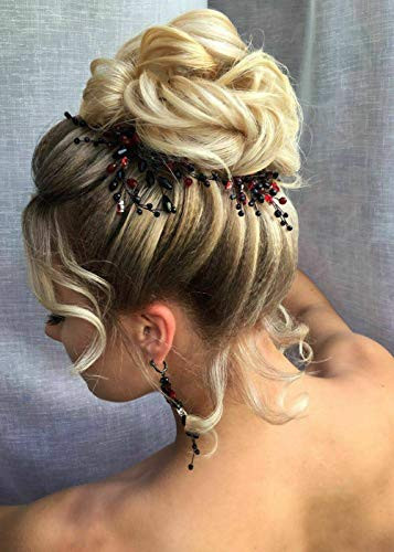 Kercisbeauty Red Hair Pins for Women Wedding Bridal Hair Piece Baroque Black Hair Accessories Prom Theme Party Crystal H