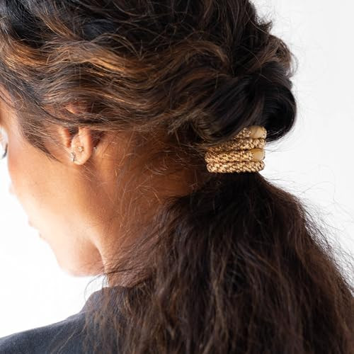 L Erickson Pink White and Gold Hair Ties for Thick Hair Grab Go Ponytail Holders 8 Pack Cotton Candy Thick NoCrease Band