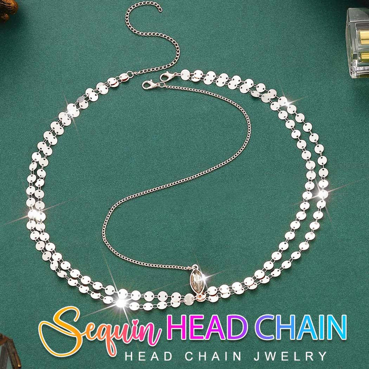 Aukmla Boho Sequins Head Chain Festival Wedding Headpiece Hair Chain Spring Summer Christmas Fashion Headband Hair Jewel