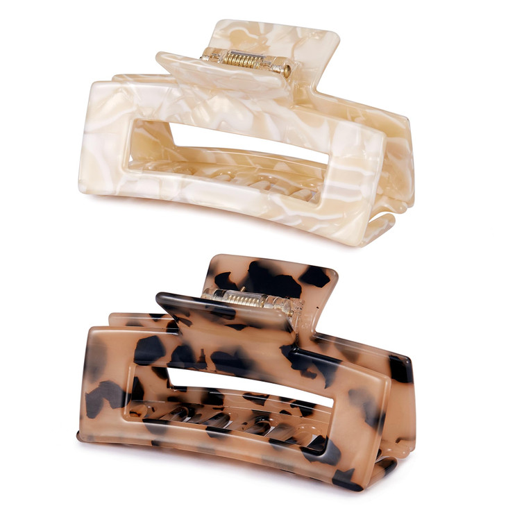 Textention Hair Claw Clip 3 Inch Tortoise Shell Cellulose Acetate French Design Rectangle Hair Clip for Women Ladies Gir