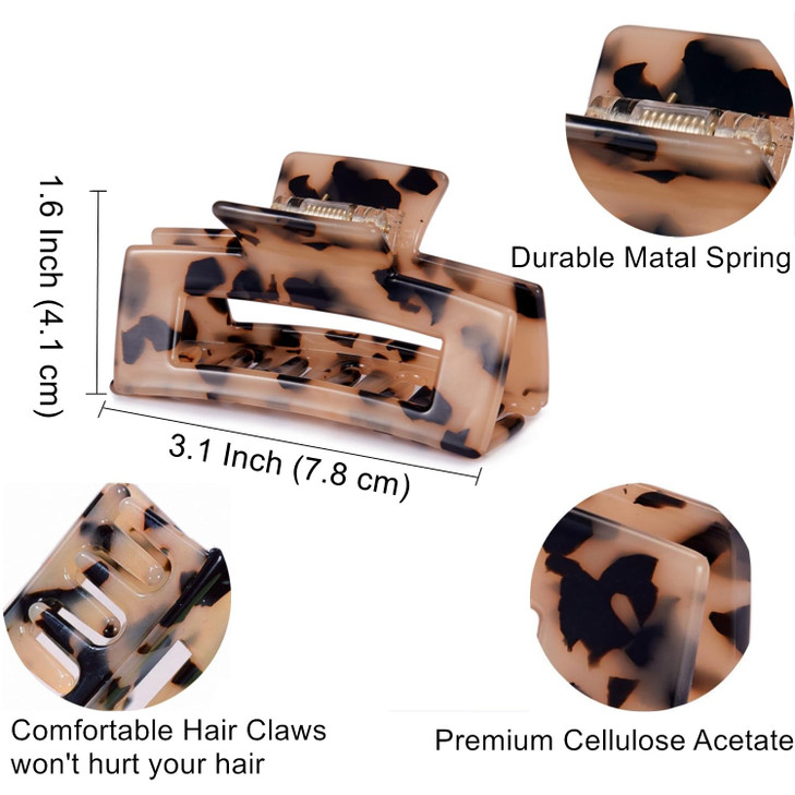 Textention Hair Claw Clip 3 Inch Tortoise Shell Cellulose Acetate French Design Rectangle Hair Clip for Women Ladies Gir