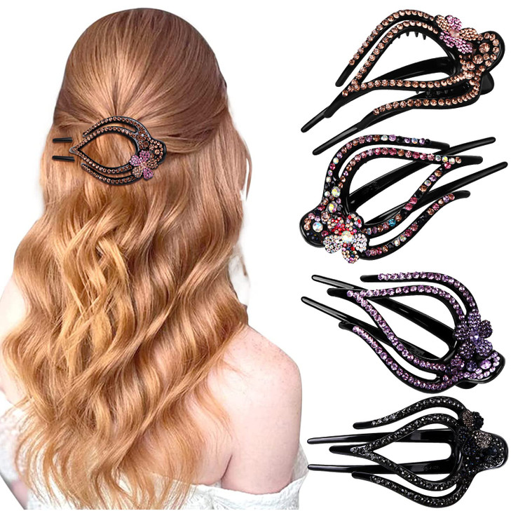 CROWN GUIDE Large Duckbill Hair Clips for Thick Hair Ponytail clip Flower Claw Clip for Thin Hair With Rhinestones Diamo