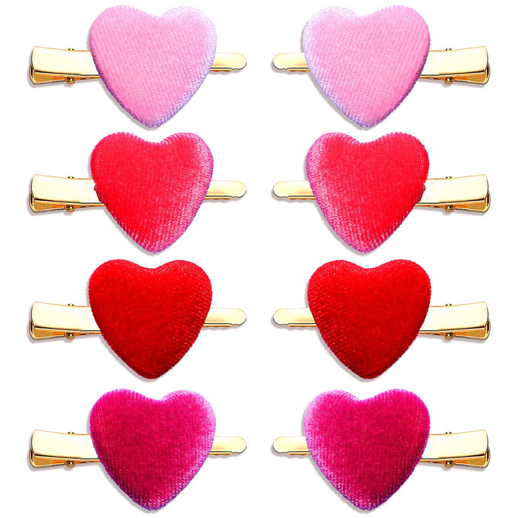 8PCS Valentines Day Hair Clips Rhinestone Velvet Heart Hairpins for Women Girls Sweet Enamel Love Heart Hair Barrettes S