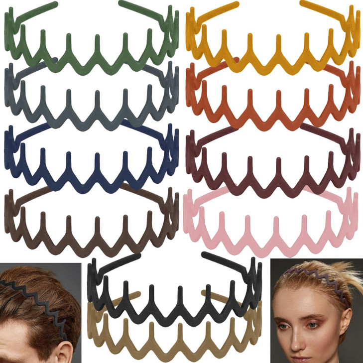 LAPOHI 10 PCS Non Slip Fashion Effortless Plastic Headbands with Teeth Comb Skinny Hair Bands for Women Men Teen Girls C
