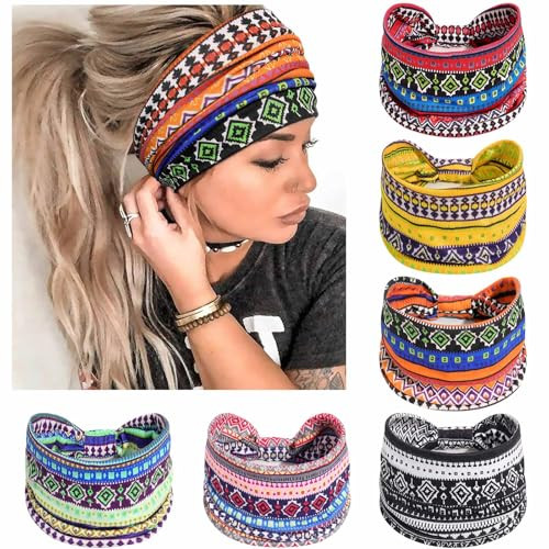 Awumbuk Wide Headbands for Women Knotted No Slip Head Bands Soft Turban Headband Hair Accessories Boho African Solid Col