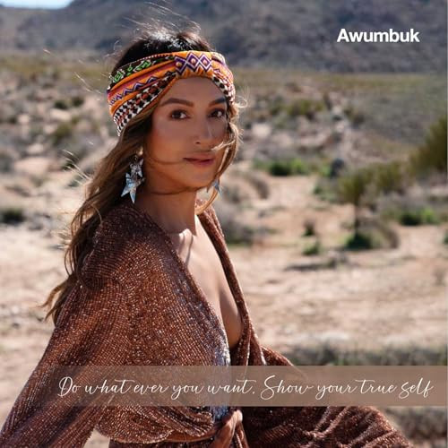 Awumbuk Wide Headbands for Women Knotted No Slip Head Bands Soft Turban Headband Hair Accessories Boho African Solid Col