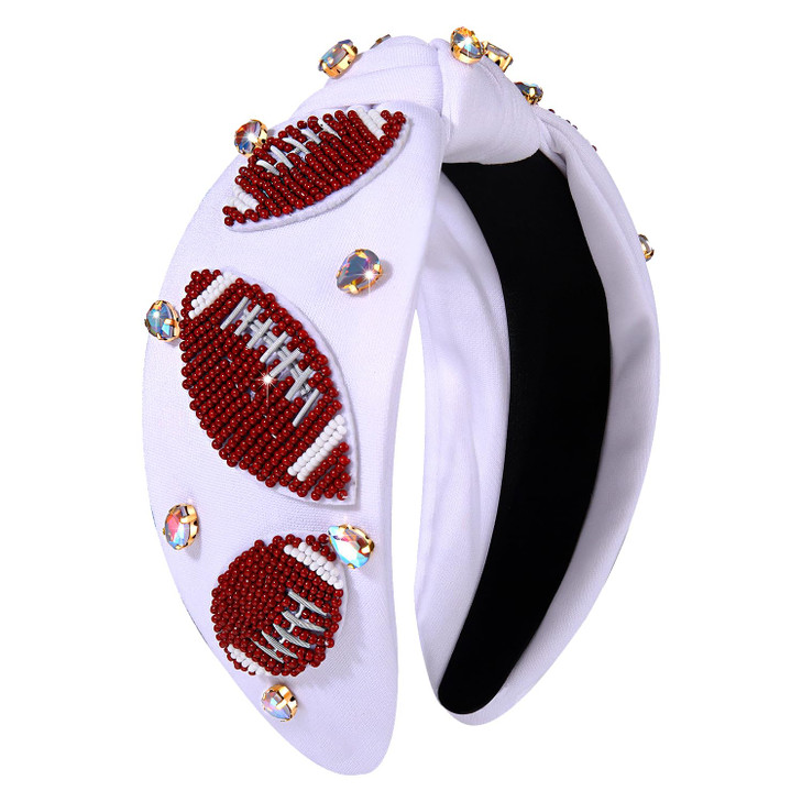 Football Headband for Women Football Mom Accessories Beaded Football Knotted Headband Jeweled Rhinestone Crystal Embelli