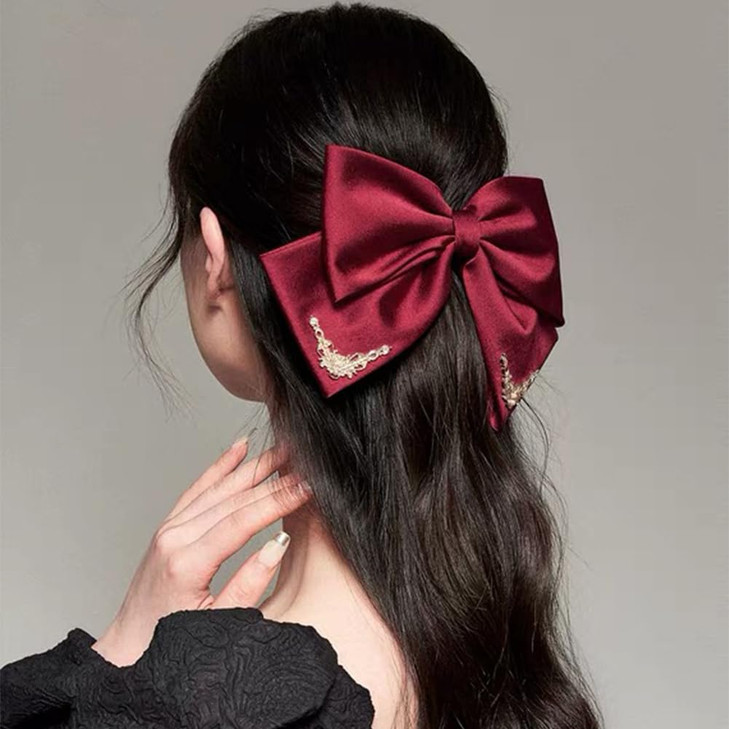 JKQBUX French hair bow clip Court retro big Bow Barrettes Hair Clip Hair Bow Clip Hair Accessories for Women Girl Weddin
