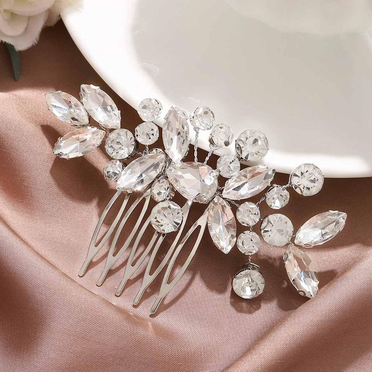 Catery Crystal Wedding Hair Comb Rhinestone Bridal Hairpieces Bridesmaid Clips Accessories for Brides and Women A Silver