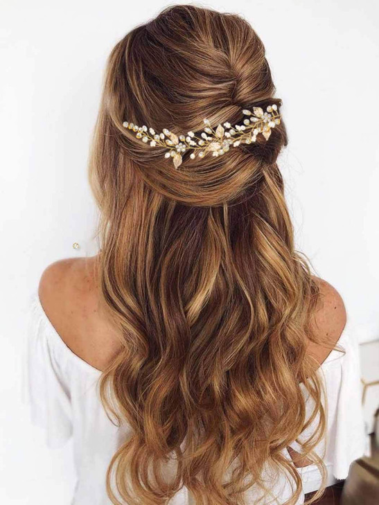Gorais Crystal Bride Wedding Hair Combs Gold Leaf Bridal Hair Pieces Pearl Hair Accessories for Women and Girls AGold AG