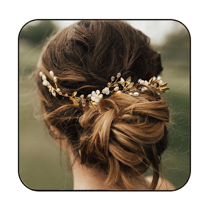 JONKY Pearl Leaf Flower Crystal Bridal Hair Vine Headbands and Hair Accessories for Women Gold