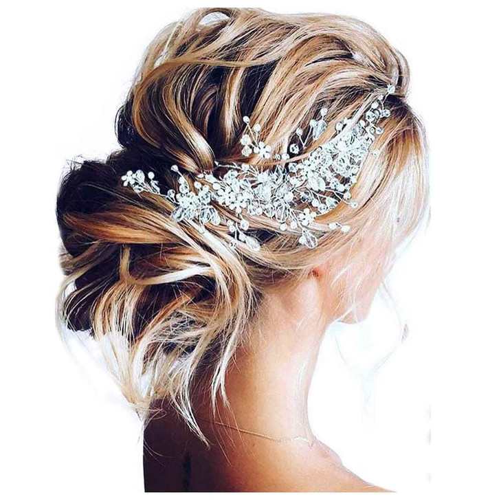 Unicra Bride Flower Wedding Hair Vine Crystal Bridal Hair Piece Rhinestone Party Hair Accessories Leaf Jewelry Bead Head