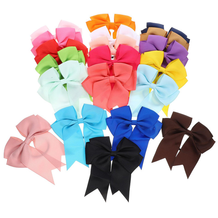 VALICLUD 20PCS Large Cheer Hair Bow Ponytail Holder Satin Elastic Tie Band for Women Girl Softball Cheerleader Sports Ra