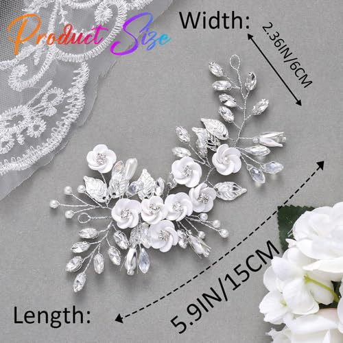 Latious Silver Flower Bride Wedding Hair Vine Rhinestone Bridal Hairpiece Crystal Headpieces Accessories for Women and G