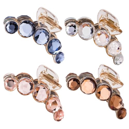 Luxshiny Rhinestone Jaw Hair Clips Set of 4 Crystal Ponytail Clips for Women Elegant Hair Accessories for Daily Wear and